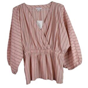 Free Assembly Blouse XL Womens Striped Boho Peasant Long Sleeve V Neck Cottage